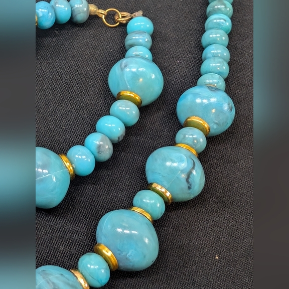 Vintage Teal & Gold Necklace & Bracelet Set - Picture 6 of 9